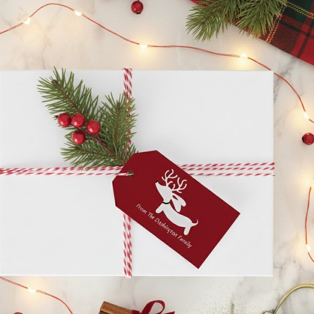 Reindeer Dachshund Christmas Personalized Gift Tag Geschenkanhänger (Dachshund gift tag personalized)