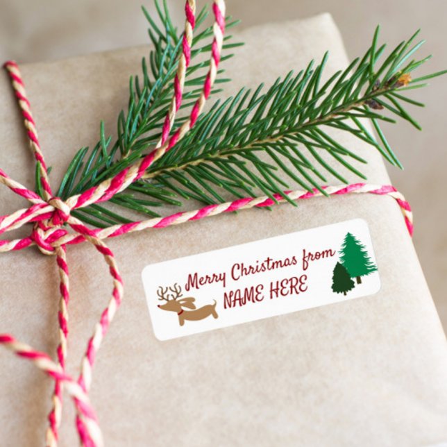 Reindeer Dachshund Sticky Gift Tags Doxie (Stick gift tags for dachshund lovers)