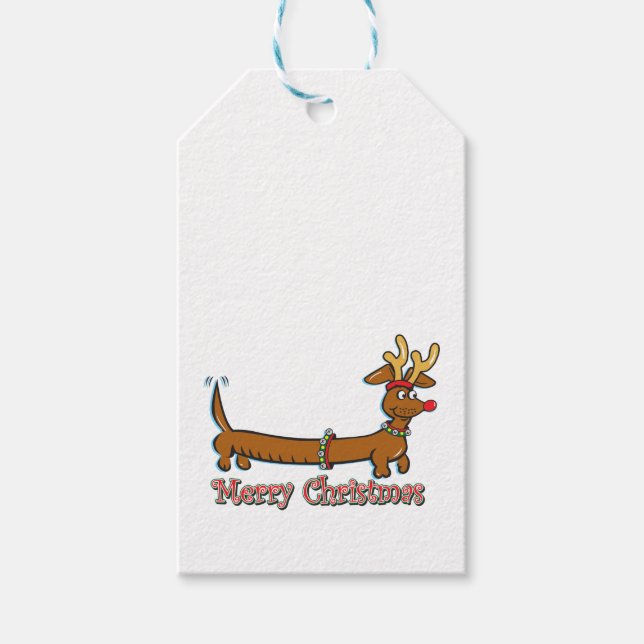 Reindeer Dackel Frohe Weihnachten Geschenkanhänger (Vorderseite)