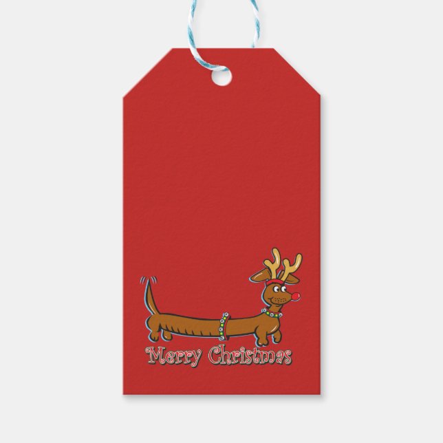Reindeer Dackel Frohe Weihnachten Geschenkanhänger (Vorderseite)