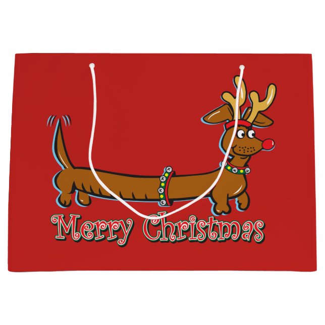 Reindeer Dackel Frohe Weihnachten Große Geschenktüte (Vorderseite)