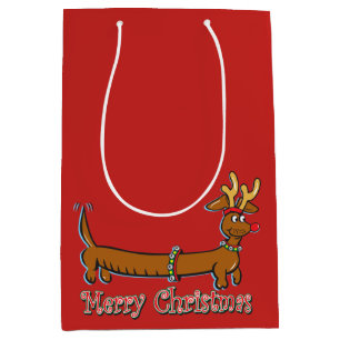 Reindeer Dackel Frohe Weihnachten Mittlere Geschenktüte