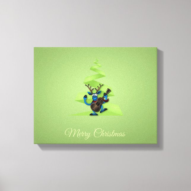 Reindeer Dancing Guitar Merry Weihnachtsbaum Leinwanddruck (Vorderseite)