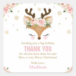 Reindeer Floral Snowflakes Weihnachten Vielen Dank Quadratischer Aufkleber