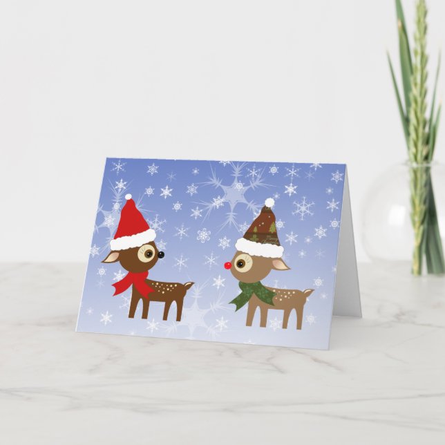 Reindeer Friends Niedliche Weihnachtskarte Feiertagskarte (Vorderseite)