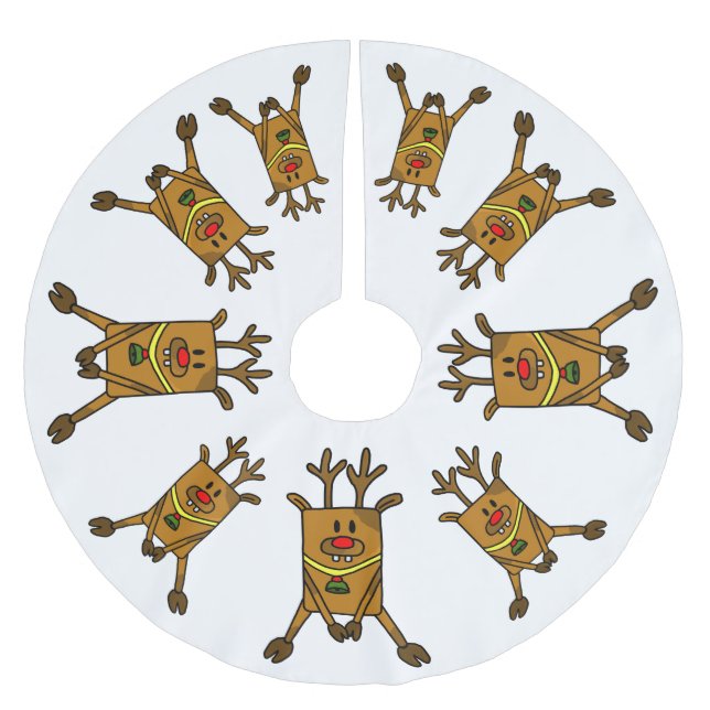 Reindeer Funny Zeichnend auf Weiß Polyester Weihnachtsbaumdecke (Vorderseite)