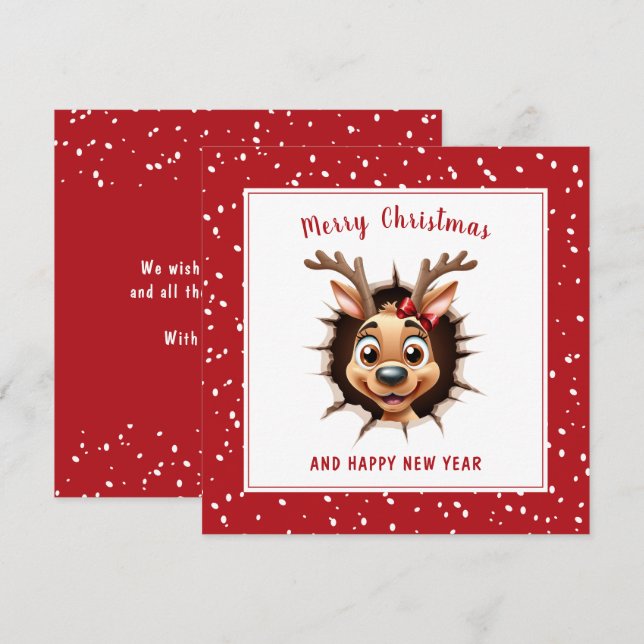 Reindeer Girl bricht durch Weihnachten Karte (Vorne/Hinten)