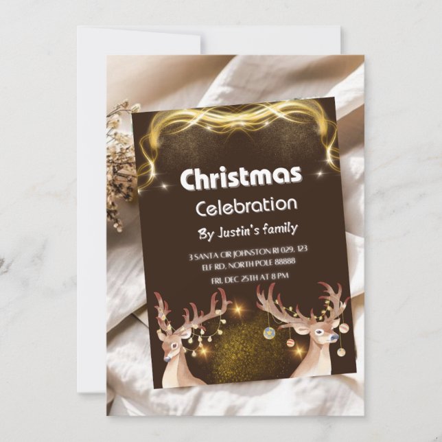 Reindeer Gold Theme Weihnachtswagen der Party Einl Save The Date (Vorderseite)