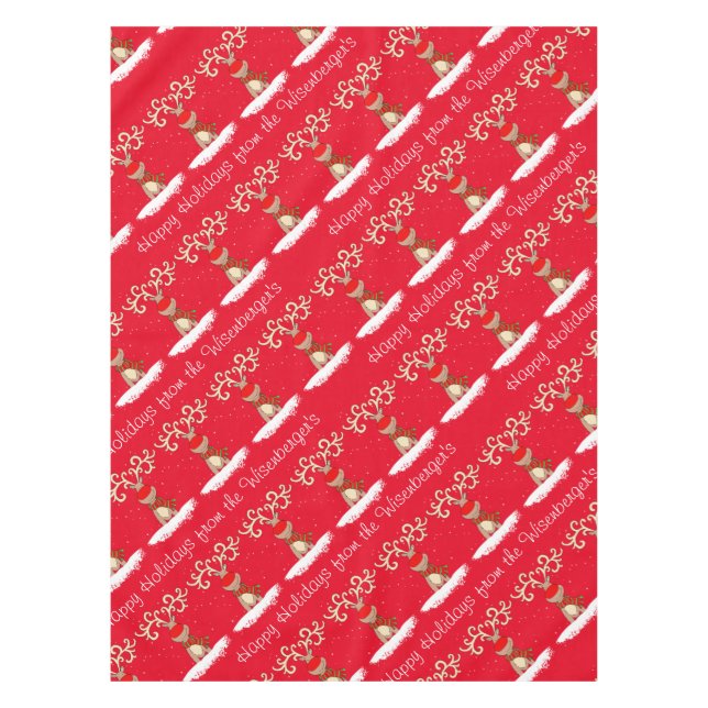 Reindeer Happy Holidays personalisierter Familienn Tischdecke (Vorderseite)