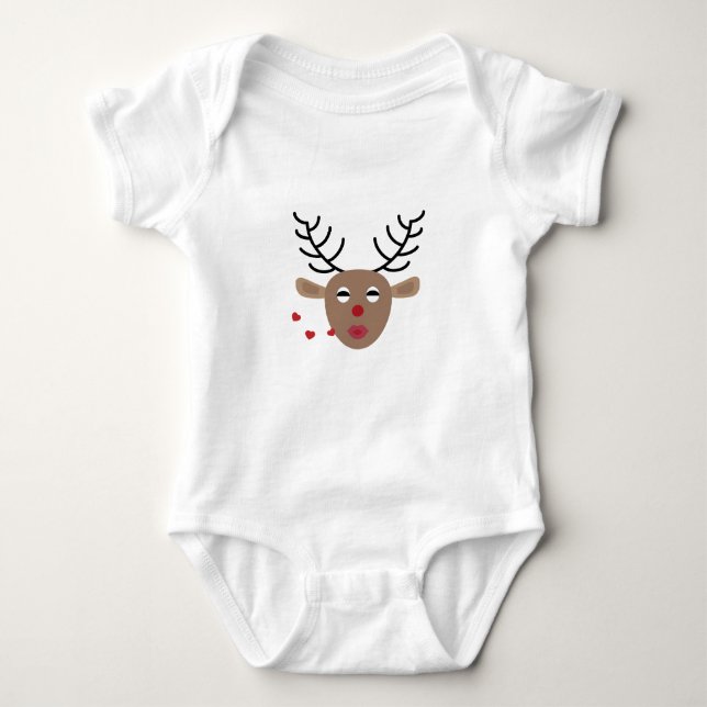 Reindeer Hearts Kisses Festivals Niedlich Baby Strampler (Vorderseite)