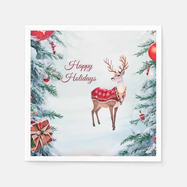 Reindeer Holiday Paper Napkin Serviette (Vorderseite)