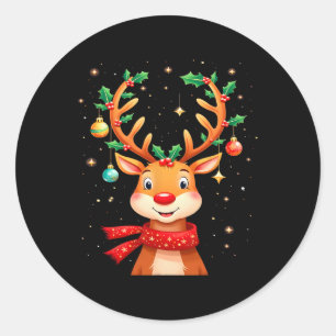 Reindeer Holly Antlers Weihnachtskids Runder Aufkleber