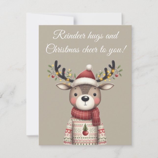 Reindeer Hugs and Christmas Cheer Greeting Card Einladung (Vorderseite)