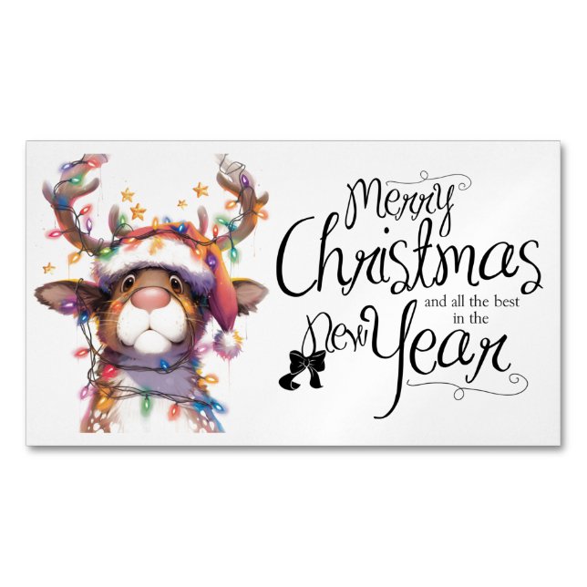 Reindeer in Lights Merry Christmas Happy New Year Magnetische Visitenkarte (Vorderseite)