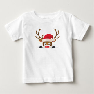 Reindeer in santa hat peeking out. baby t-shirt