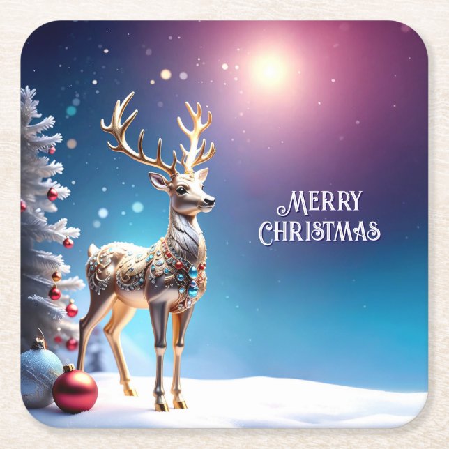 Reindeer Jewels Weihnachts-Weihnachtsbuch Unterset Rechteckiger Pappuntersetzer (Vorderseite)