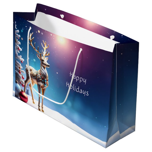 Reindeer Jewels Weihnachtsgeschenktasche Große Geschenktüte (Vorderseite Schrägansicht)