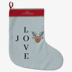 Reindeer Joy Liebe Light Blue Red Individuelle Nam Großer Weihnachtsstrumpf