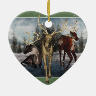 Reindeer Joyeux Yule Ornement cardiaque personnali