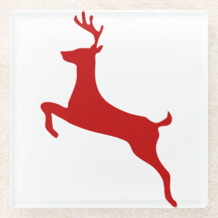 Reindeer Jump Christmas Red Silhouette Mouse Pad Glasuntersetzer