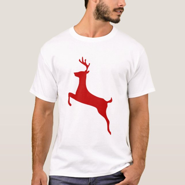 Reindeer Jump Weihnachts-Rote Silhouette T-Shirt (Vorderseite)