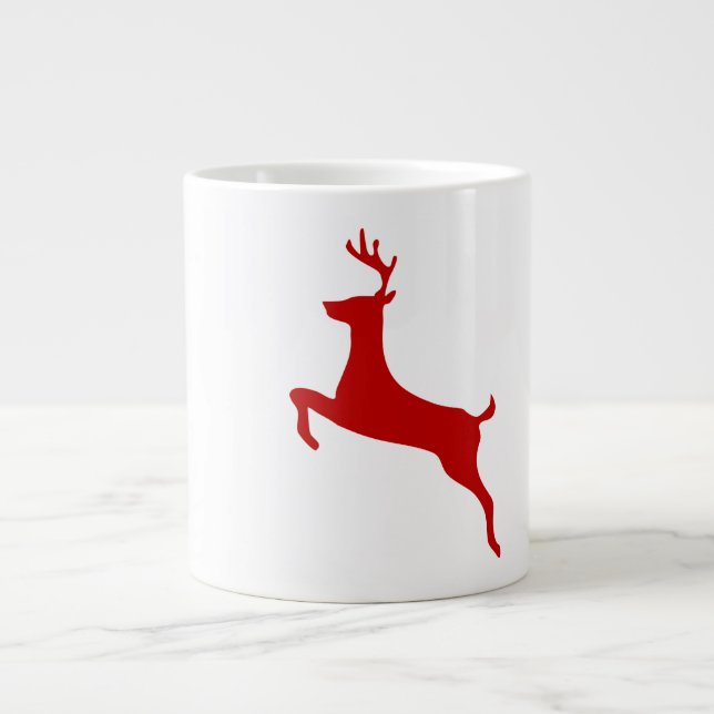 Reindeer Jump Weihnachts Rote Silhouette Zwei-Tone Jumbo-Tasse (Vorderseite)