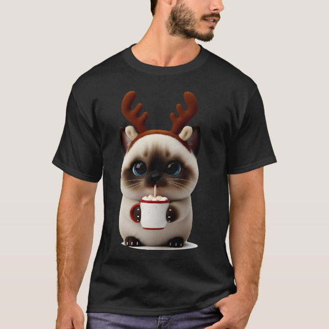 Reindeer Kitten with Hot Cocoa T-Shirt (Vorderseite)
