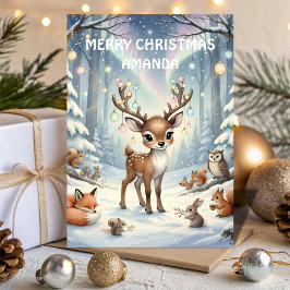 Reindeer Magical Forest Kids Christmas Card Feiertagskarte