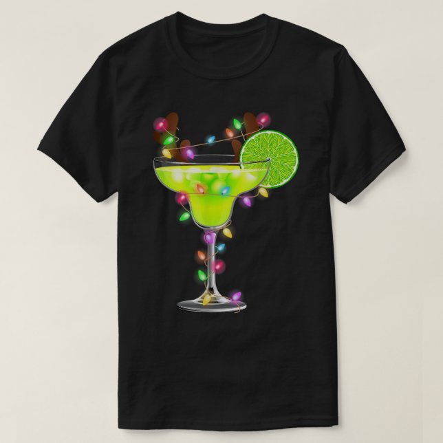 Reindeer Margarita Glass Xmas Lights Drinker Merry T-Shirt (Design vorne)