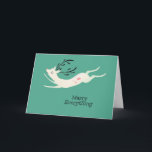 Reindeer Merry Everything Feiertagskarte<br><div class="desc">Dieses Design besticht durch einen süßen Rentier im Retro-Stil,  der über einen aquamarinen Hintergrund springen kann und die fröhliche Botschaft "Merry Everything".</div>
