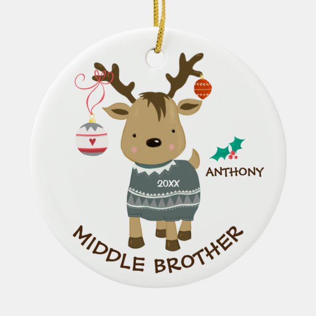 Reindeer Middle Brother Christmas Ornament (Vorne)