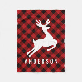 Reindeer Monogram | Deep Red Buffalo Kariert Fleecedecke