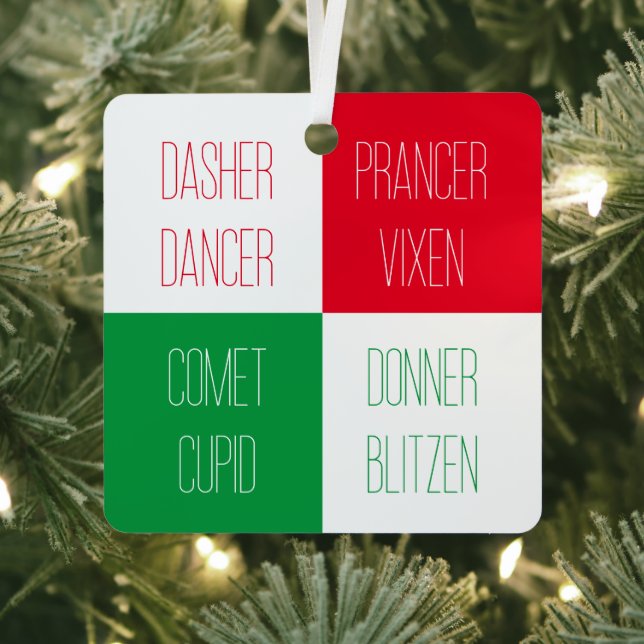 REINDEER NAMES Metal Square Ornament (InSitu)