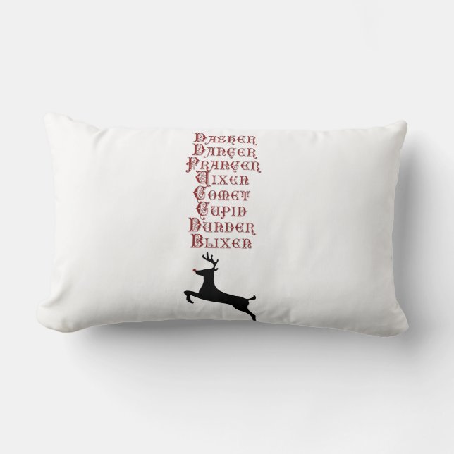 Reindeer Names Rudolph, Comet, Blixen Reindeer Lendenkissen (Vorderseite)
