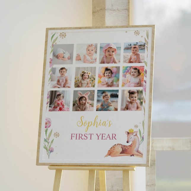 Reindeer Noël Anniversaire Photo Jalon Poster (Créateur téléchargé)