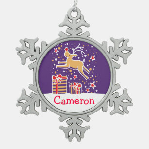 Reindeer nommé ornement de Noël flocon de neige