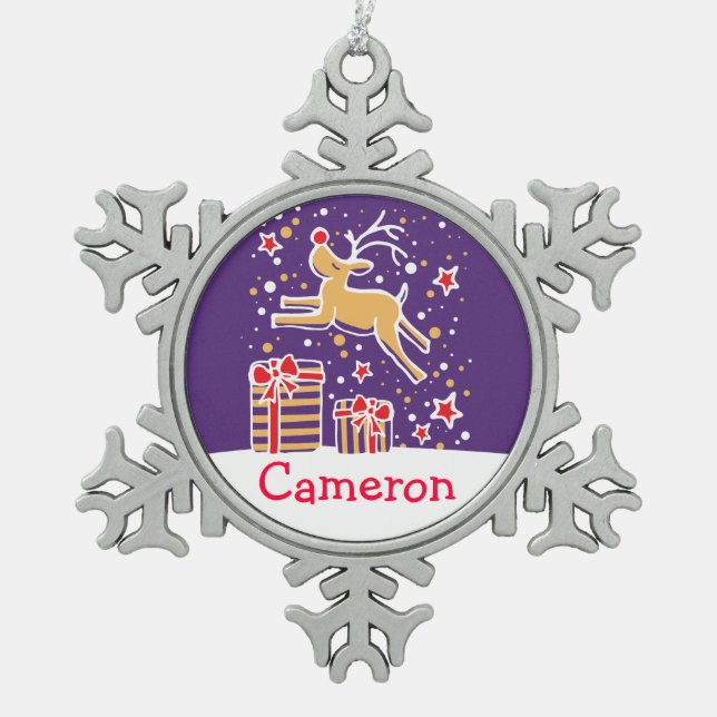 Reindeer nommé ornement de Noël flocon de neige (Devant)