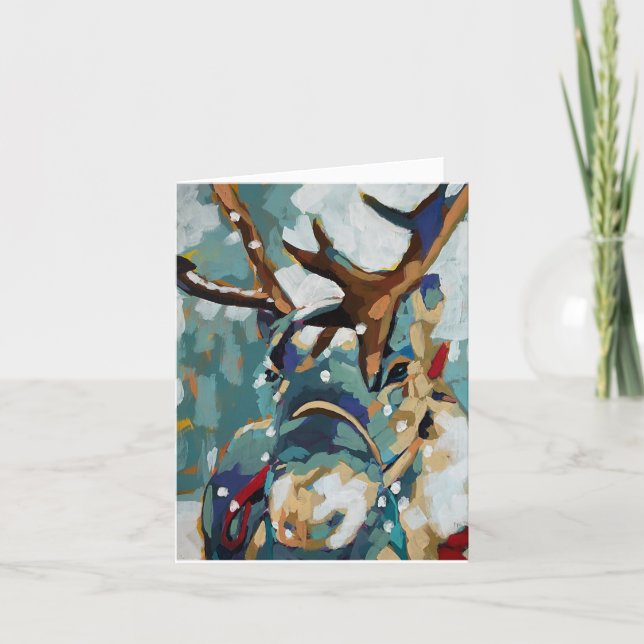 Reindeer Original Painting Holiday Card Karte (Vorderseite)