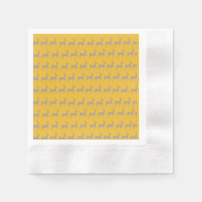 Reindeer Pattern Paper Napkins - Gold Christmas Serviette (Vorderseite)