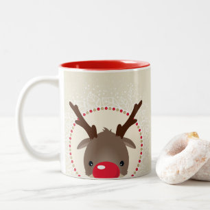 REINDEER PEEKING niedliche rote Nase Rudolph Elfen Zweifarbige Tasse