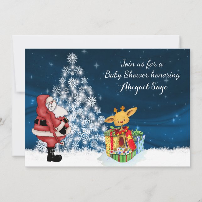 Reindeer, Père Noël, Invitation de Baby shower d'a (Devant)