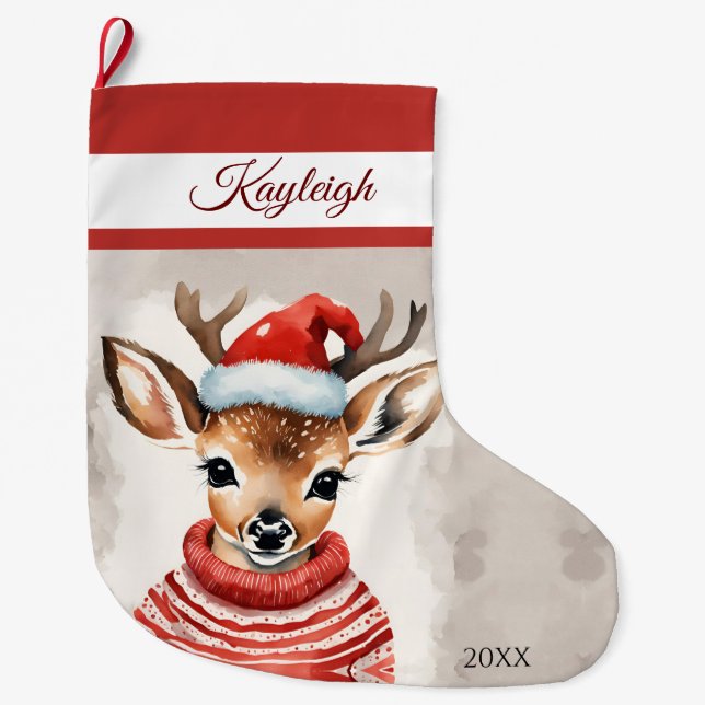 Reindeer Personalisiert Grosser WeihnachtsStrumpf Großer Weihnachtsstrumpf (Vorderseite)