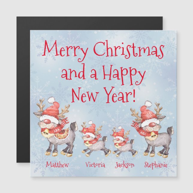Reindeer Personalize Family Frohe Weihnachtsmagnet Magnetkarte (Vorne/Hinten)