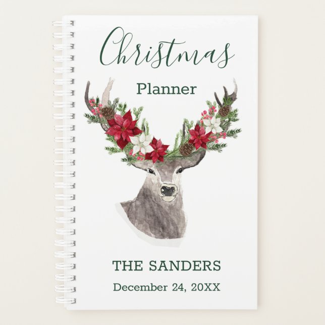 Reindeer, Poinsettia Weihnachtsplaner Planer (Vorderseite)