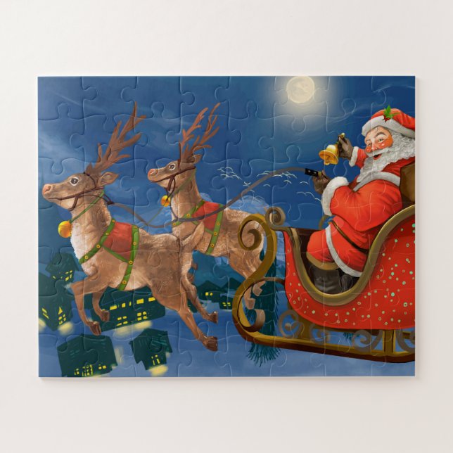 Reindeer Pulling Santa Claus Sleigh | Weihnachten (Horizontal)