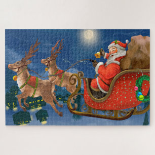 Reindeer Pulling Santa Claus Sleigh   Weihnachten