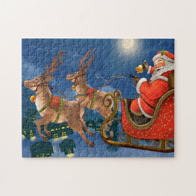 Reindeer Pulling Santa Claus Sleigh | Weihnachten (Horizontal)