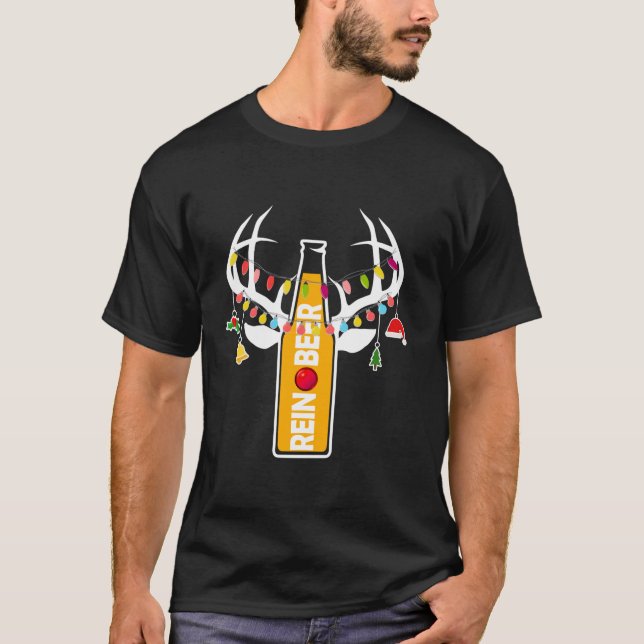 Reindeer Reinbeer Beer Christmas Lights Funny Beer T-Shirt (Vorderseite)