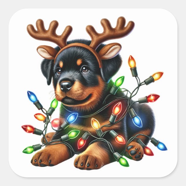 Reindeer Rottie Rette Weihnachten! Quadratischer Aufkleber (Vorderseite)