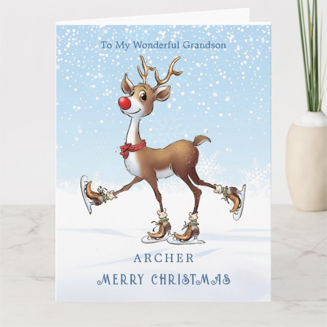 Reindeer Rudolph Grandson Christmas Karte (Vorderseite)